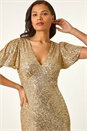Gold Sequin Frill Hem Midi Dress, Image 4 of 5