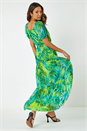 Lime Palm Print Chiffon Tiered Maxi Dress, Image 1 of 5