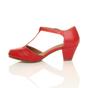 Red Mid Heel Comfort T-Bar Brogue Heels, Image 3 of 6