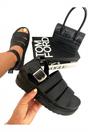 Black iKrush Black Callie Strappy Gladiator Chunky Sandals, Image 4 of 8