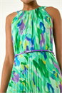 Green Blurred Print Pleated Maxi Dress, Image 5 of 5