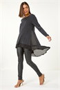 Silver Metallic Print Chiffon Hem Stretch Top, Image 1 of 5
