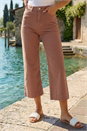 Tan  Cotton Denim Stretch Culottes, Image 2 of 4