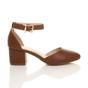 Tan AJVANI Tan Mid Block Heel Ankle Strap 2 Part Heels, Image 2 of 6