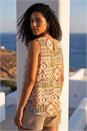 Camel  Patchwork Geometric Vest Top, Image 3 of 4