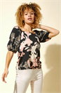 Black Floral Lily Print Square Neck Top, Image 1 of 4