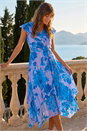 Blue Floral Frill Midi Wrap Dress, Image 1 of 4