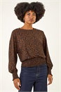 Black Abstract Print Shirred Top, Image 2 of 5