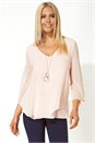 Pink Necklace Trim Jersey 3/4 Sleeve Chiffon Top, Image 1 of 4