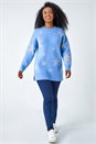 Blue Petite Metallic Star Print Longline Jumper, Image 4 of 5