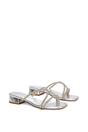 Silver XY LONDON Silver 'Olivia' Strappy Low Block Heel Diamante Sandals With Square Toe, Image 3 of 6