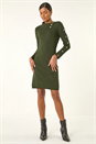 Dark Green Button Detail Roll Neck Jumper Dress, Image 2 of 5