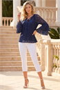 Blue Tie Neck Lace Detail Top, Image 2 of 4
