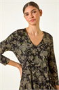 Brown Stretch Floral Print Pocket Tunic, Image 4 of 5