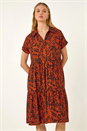 Rust Leaf Print Collared Smock Dress, Image 1 of 5