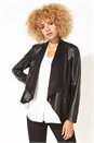 Black Faux Leather Suedette Waterfall Jacket, Image 1 of 5