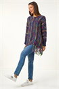 Midnight Blue Fringe Hem Knit Longline Jumper, Image 2 of 5