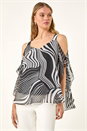 Black Mono Print Cold Shoulder Top, Image 4 of 5