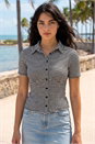 Black Dusk Gingham Print Stretch Blouse , Image 1 of 4