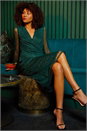 Green Sequin V-Neck Wrap Dress, Image 6 of 6
