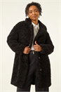 Black Petite Teddy Longline Coat, Image 3 of 5