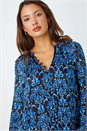 Blue Metallic Print V-Neck Chiffon Blouse, Image 4 of 5