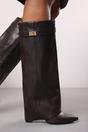 Dark Brown Keira Fold Over Shark Block Heel Point Toe Boots, Image 4 of 4