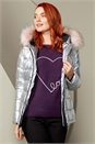 Silver Metallic Faux Fur Trim Padded Coat, Image 1 of 5