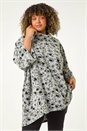 Grey Curve Animal Print Roll Neck Top, Image 1 of 5
