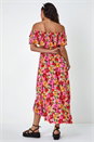 Pink Dusk Floral Print Shirred Midi Dress, Image 3 of 5