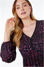 Black Floral Ladder Lace Sleeve Dress, Image 4 of 5