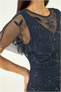 Navy  Petite Embroidered Mesh Layered Dress, Image 5 of 5