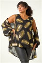 Gold Curve Feather Foil Print Kimono, Image 6 of 8