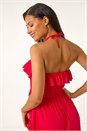 Pink Frill Shirred Bandeau Midi Dress, Image 4 of 6