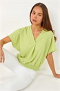 Sage Petite Textured Shirred V-Neck Stretch Top, Image 1 of 5