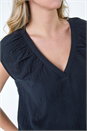 Black Dusk V-Neck Pleated Cotton Top, Image 5 of 5