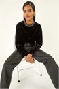 Black Beaded Neck Velvet Top, Image 1 of 5