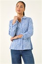 Blue Petite Abstract Spot Jersey Shirt, Image 4 of 7