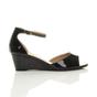 Black AJVANI Black Mid Wedge Heel Ankle Strap Sandals, Image 2 of 6
