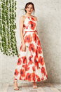 Red Poppy Pleat Maxi Dress, Image 1 of 4