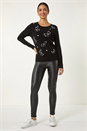 Black Embroidered Bow Detail Knit Jumper, Image 4 of 5