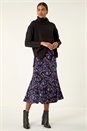 Blue Floral Stretch Midi Skirt, Image 3 of 5