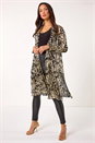 Gold Foil Leaf Print Plisse Kimono, Image 1 of 5