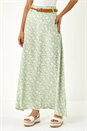Sage Ditsy Floral Belted A line Maxi Skirt, Image 1 of 5