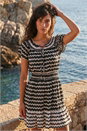 Black Zig Zag Border Print Shirred Dress, Image 2 of 4