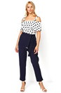 Navy  Polka Dot Print Cold Shoulder Jumpsuit, Image 1 of 3