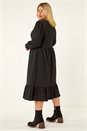 Black Curve Textured Gathered Stretch Midi Dress, Image 3 of 5