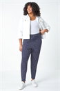 Navy  Curve Printed Elastic Waist Tapered Trousers, Image 2 of 6