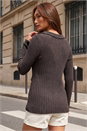 Charcoal Frill Trim Ribbed Knit Top, Image 3 of 4