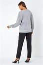 Silver Relaxed Stretch Sparkly V-Neck Jumper, Image 3 of 5